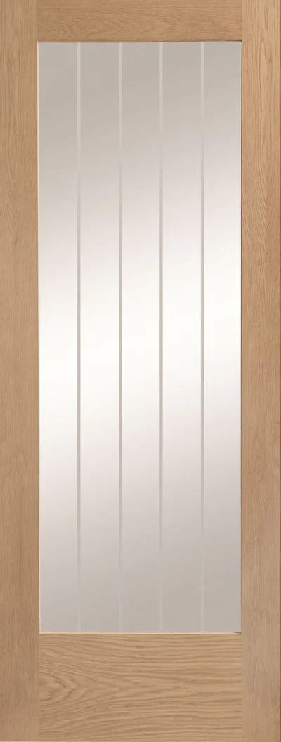 XL Joinery Internal Oak Door Suffolk Pattern 10 Door Clear Etched Glass Fully Finished