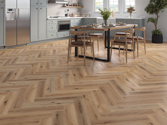 Liberty Lux Camber Oak 5mm SPC Luxury Vinyl Flooring Herringbone Built In Underlay