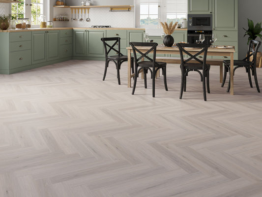 Liberty Lux Compton Light Grey Oak 5mm SPC Luxury Vinyl Flooring Herringbone Built In Underlay