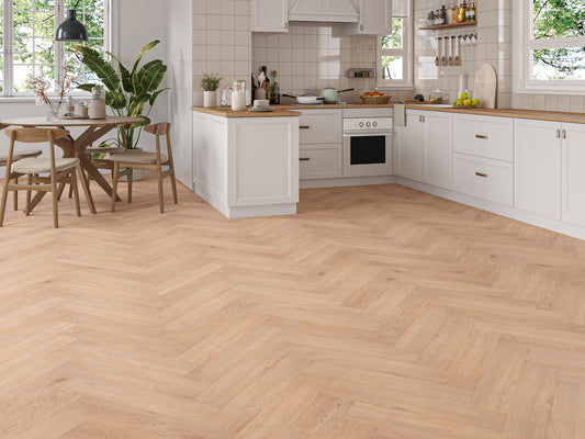 Liberty Lux Farnham Medium Oak 5mm SPC Luxury Vinyl Flooring Herringbone Built In Underlay