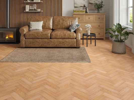 Liberty Herringbone 10 x 80mm Engineered Real Wood Flooring Heysham White Oak Brushed Lacquered Finish