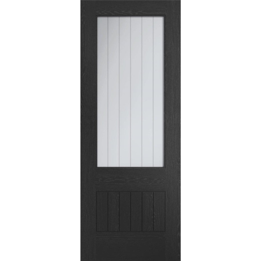 XL Joinery Internal Black Door Suffolk Glazed Door Clear Etched Glass Fully Finished