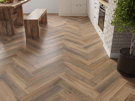 Liberty SPC 6.5mm LVT Flooring Marazion Oak Herringbone Rigid Core Built In Underlay