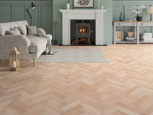 Liberty Herringbone 10 x 80mm Engineered Real Wood Flooring Natural Oak Unfinished