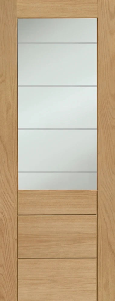 XL Joinery Internal Oak Palermo 2XG with Clear Etched Glass Fire Door FD30