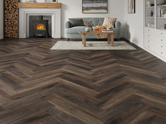 Liberty SPC 6.5mm LVT Flooring Pentle Brown Black Oak Herringbone Rigid Core Built In Underlay