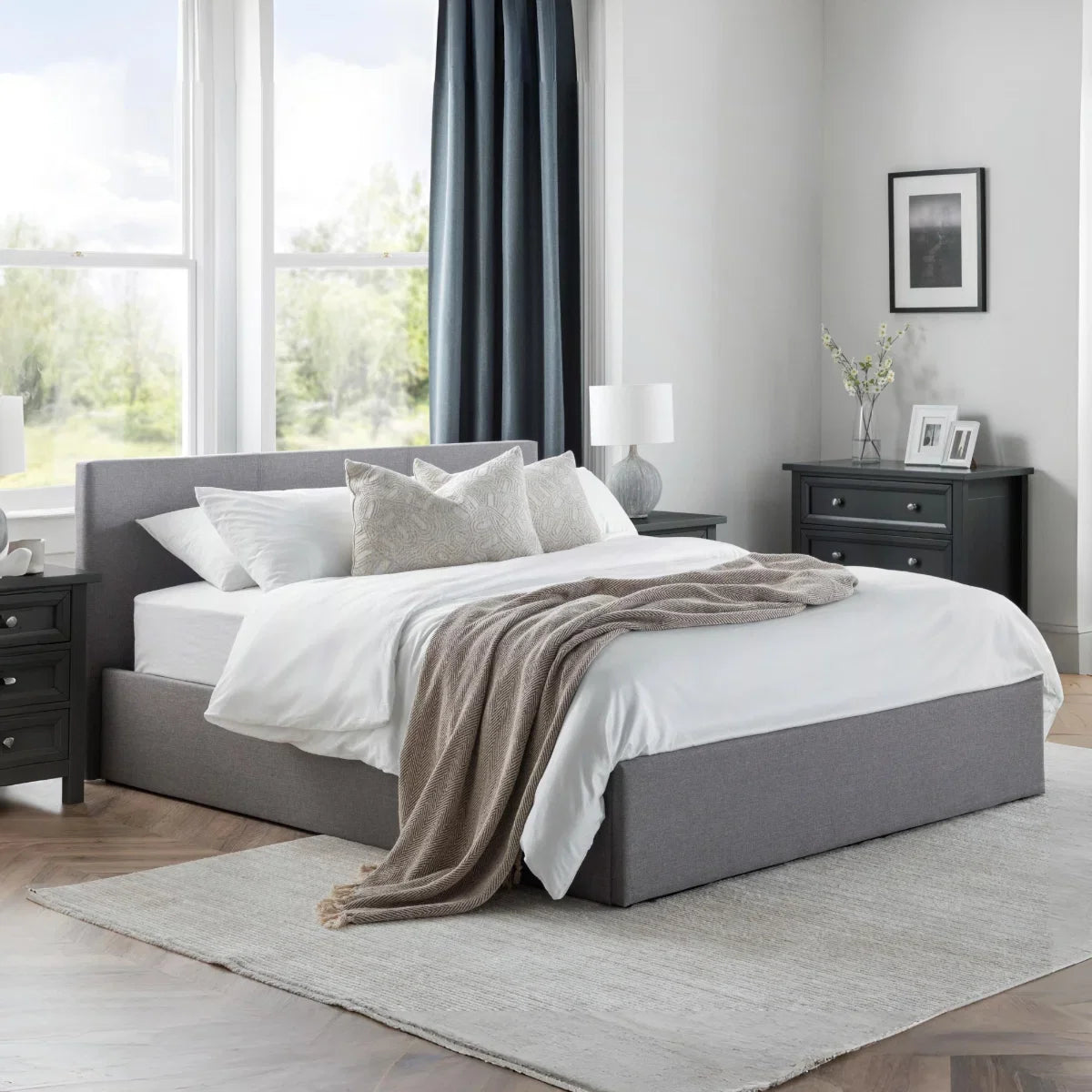 Trinity Rialto Lift-Up Storage Ottoman Light Grey Fabric Bed