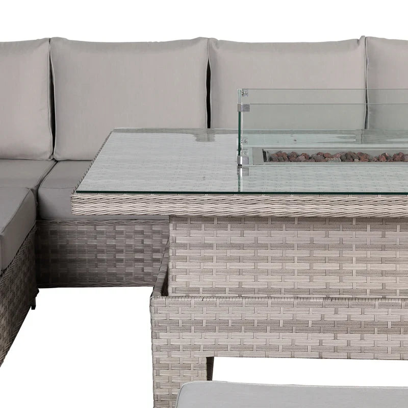 Rattan Republic Large Right-Hand Corner Garden Sofa Set with Rising Fire Pit Table