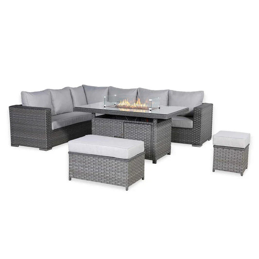 Rattan Republic Corner Garden Dining Set with Firepit Table