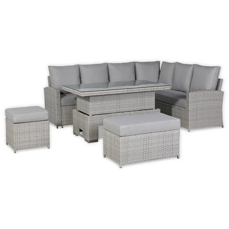 Rattan Republic Large Corner Garden Dining Set with Rising Table in Beige/Grey Right Hand