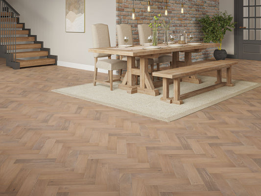Liberty Herringbone 10 x 80mm Engineered Real Wood Flooring Regent Oak Brushed Lacquered Finish