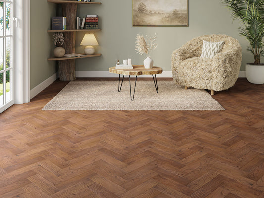 Liberty Herringbone 10 x 80mm Engineered Real Wood Flooring Windsor Dark Oak Brushed Lacquered Finish