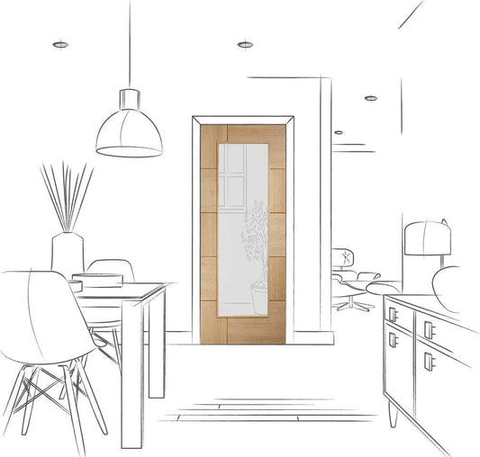 Internal Oak Ravenna Door With Clear Glass Pre-Finished