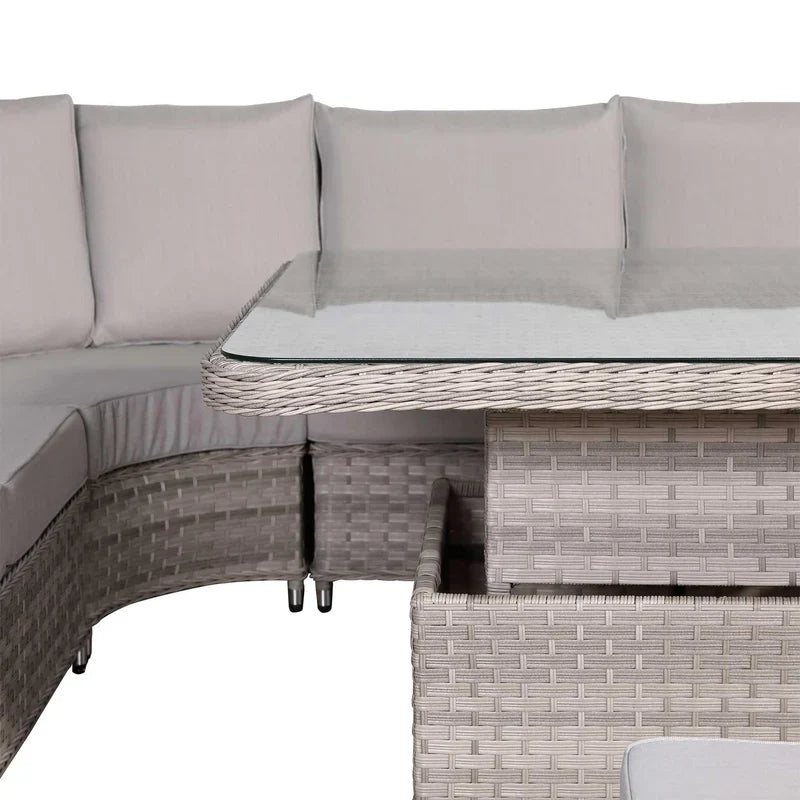 Rattan Republic Large Equal Rattan Garden Corner Sofa Set with Rising Table