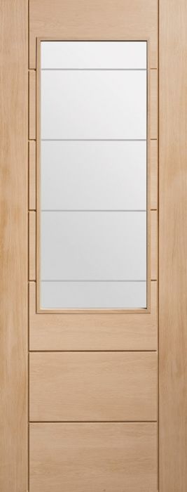 XL Joinery Internal Oak Pre-Finished Palermo 2XG Door with Clear Etched Glass