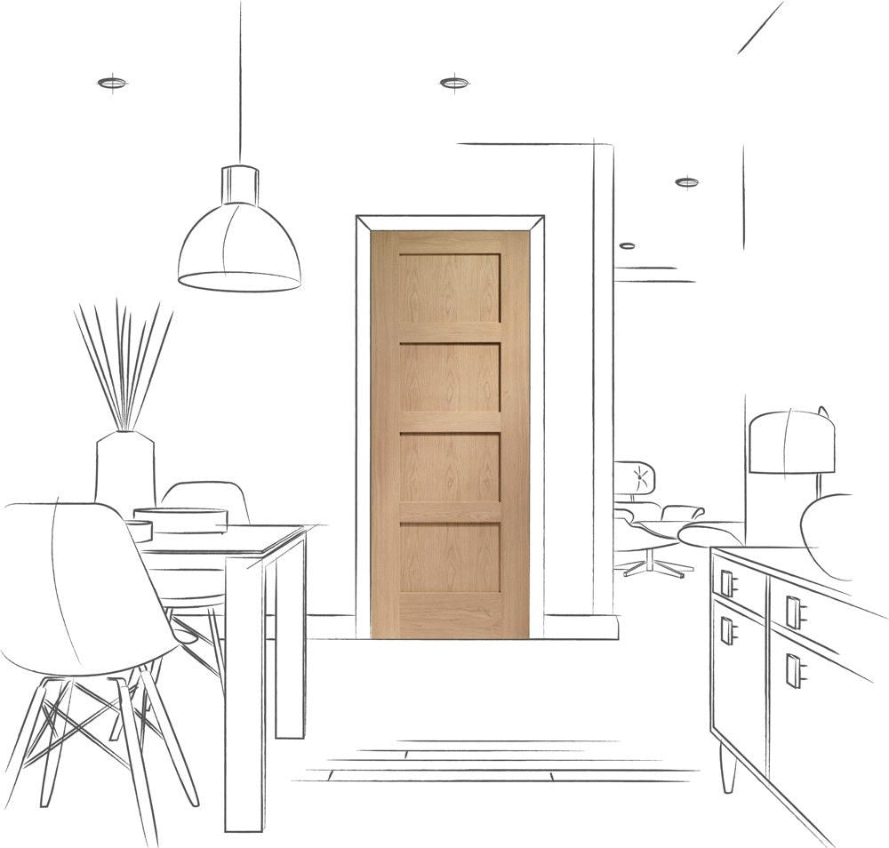 Internal Oak Shaker 4 Panel Door Fire Door FD30 Rated
