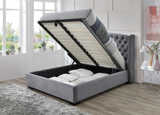 Sareer Ambassador Dark Grey Velvet Ottoman Bed Frame
