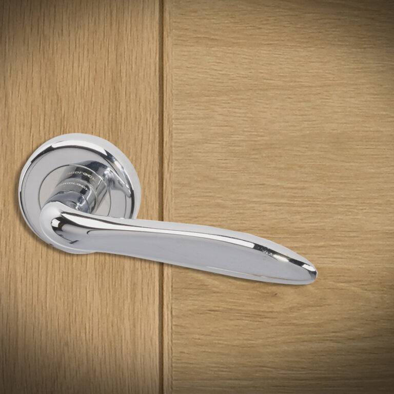 Danube Fire Door Handle Pack Chrome/Satin Chrome with 75mm Latch