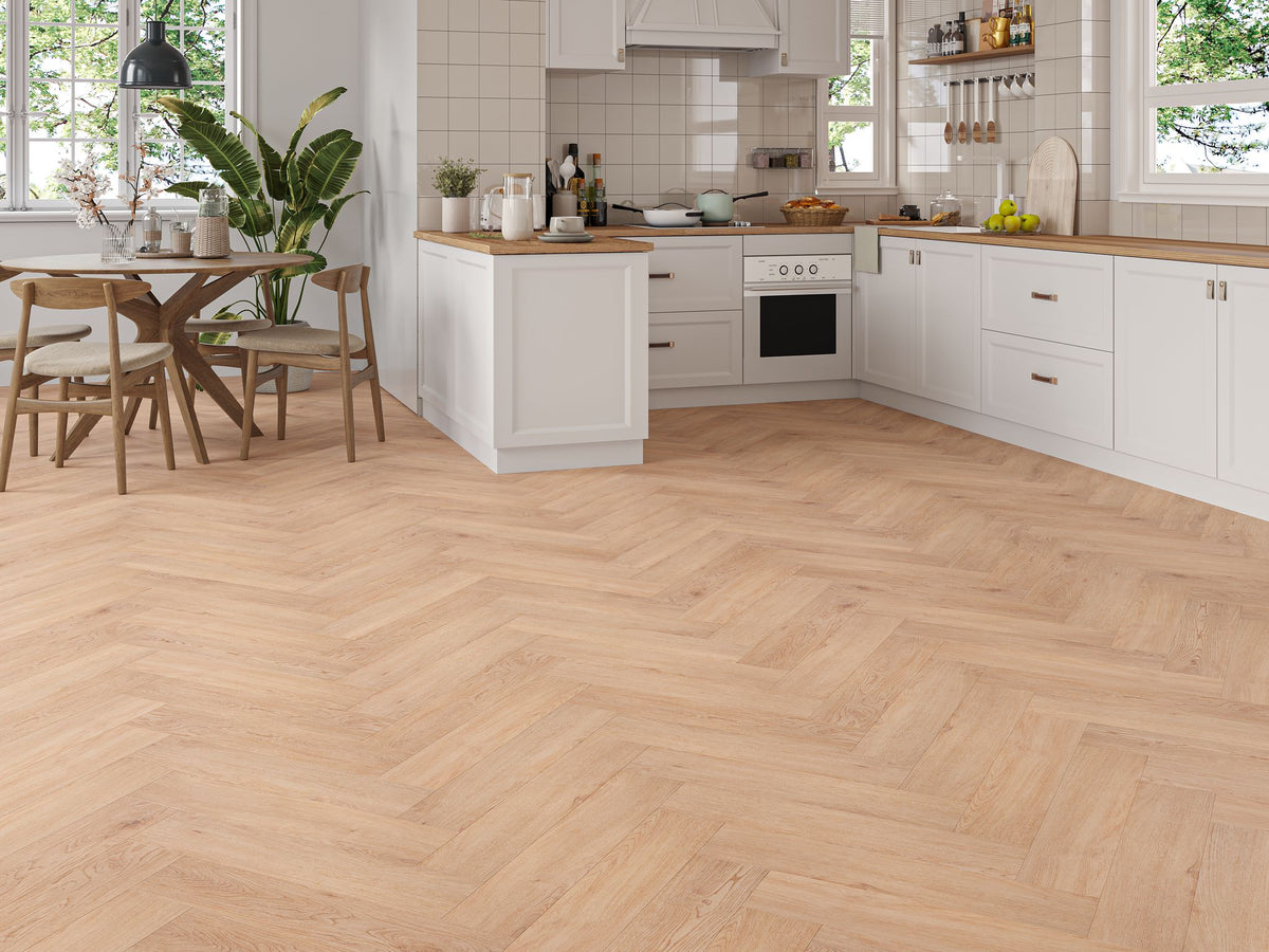 Liberty Lux Farnham Medium Oak 5mm SPC Luxury Vinyl Flooring Herringbone Built In Underlay