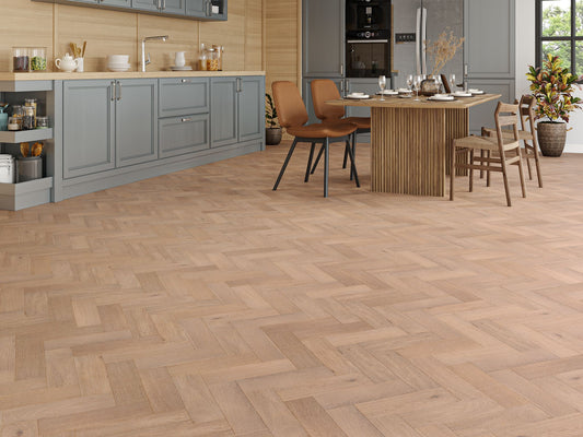 Liberty Wood 14mm Herringbone Engineered Real Wood Flooring Smoked White Oak Brushed UV Oiled