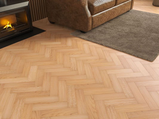 Liberty Herringbone 10 x 80mm Engineered Real Wood Flooring Heysham White Oak Brushed Lacquered Finish