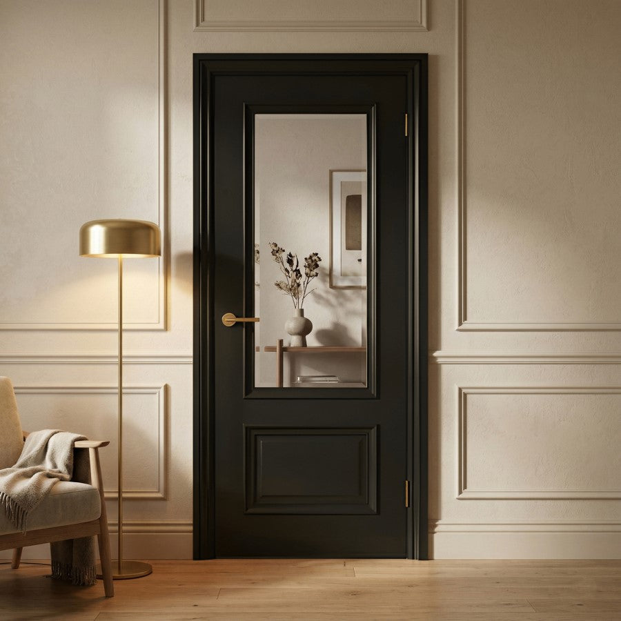 XL Joinery Internal Black Nelson Glazed Door With Clear Bevelled Glass