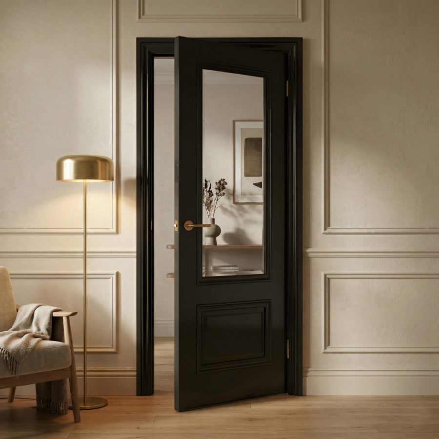 XL Joinery Internal Black Nelson Glazed Door With Clear Bevelled Glass