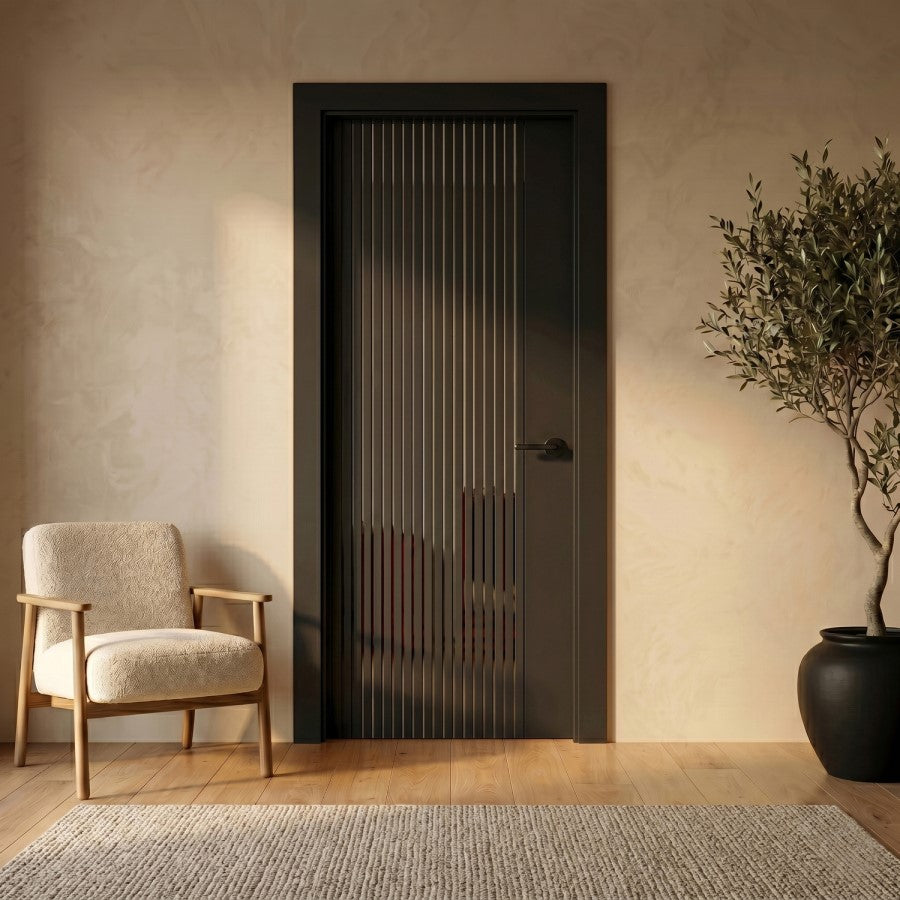 XL Joinery Internal Black Stria Laminate Glazed Door With Clear Glass Fully Finished