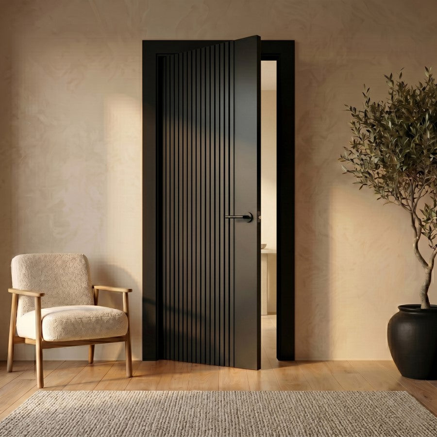 XL Joinery Internal Black Stria Laminate Glazed Door With Clear Glass Fully Finished