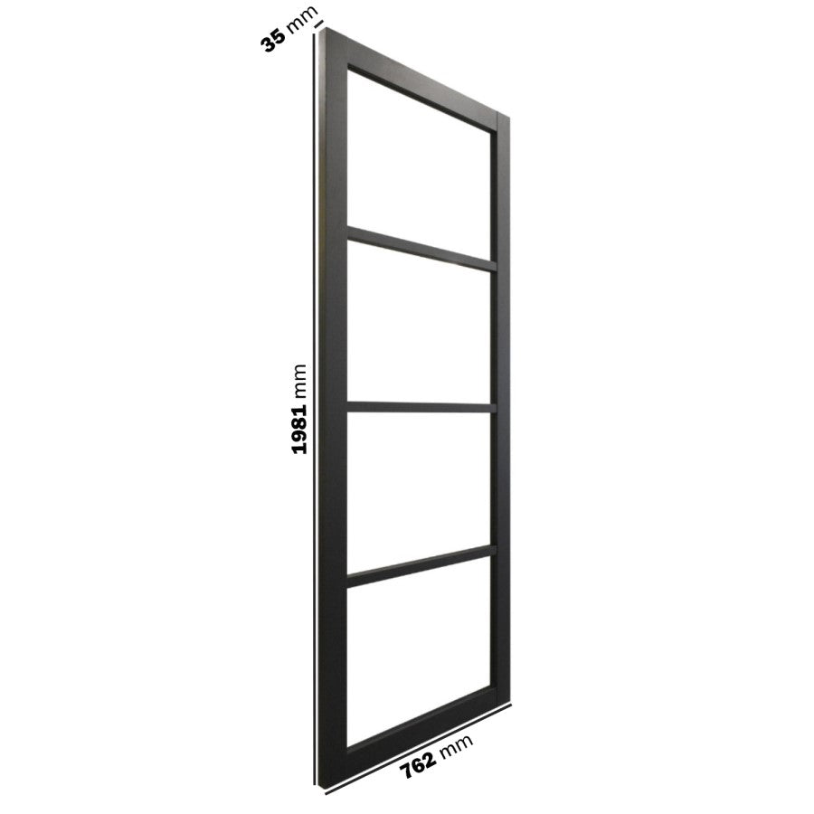 XL Joinery Internal Black Laminate Glazed 4L Industrial Style Door With Clear Glass Pre-Finished