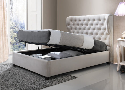 Sareer Infinity Cream Fabric Ottoman Bed