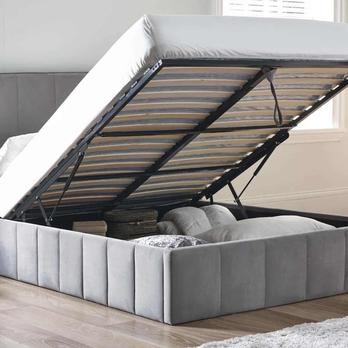 Trinity Katie Grey Fabric Ottoman Storage Bed