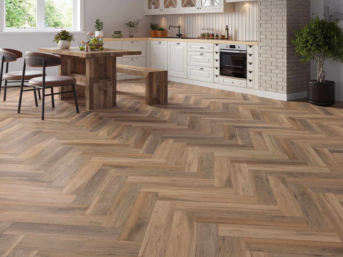 Liberty SPC 6.5mm LVT Flooring Marazion Oak Herringbone Rigid Core Built In Underlay