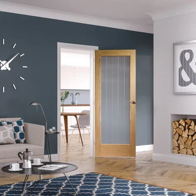 XL Joinery Internal Oak Suffolk Original Pattern 10 Clear Etched Glass Fire Door FD30