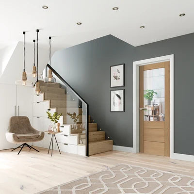 XL Joinery Internal Oak Door Essentials Palermo 2XG with Clear Etched Glass
