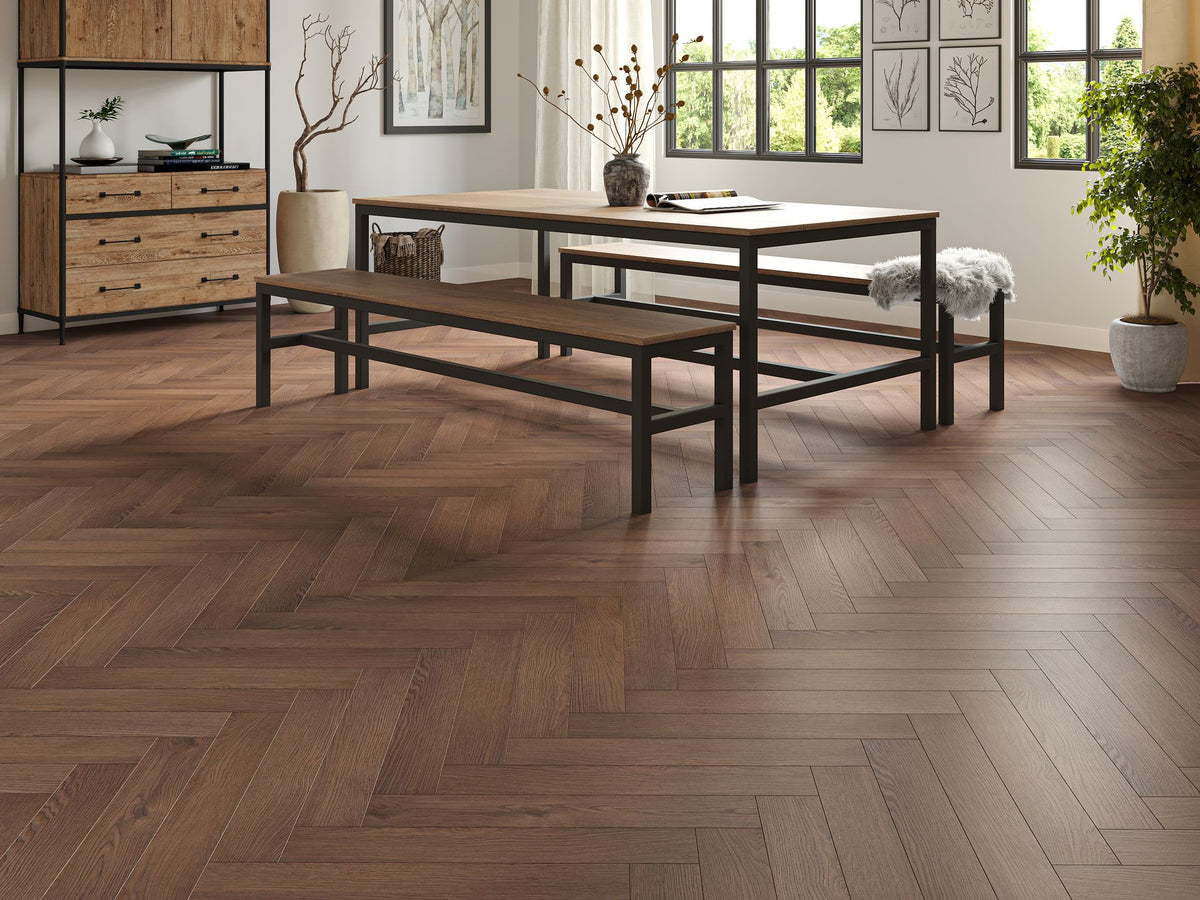 Liberty Oakleigh Romsey Dark Chocolate Oak 8mm Herringbone Laminate Flooring