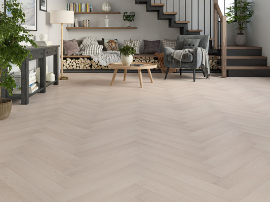 Liberty Oakleigh Malham Light Grey Oak 8mm Herringbone Laminate Flooring