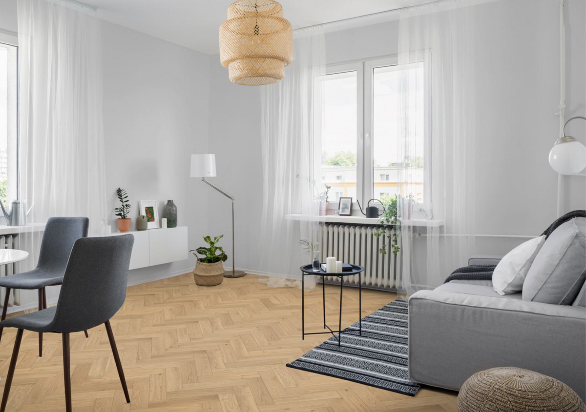 Liberty Whisper Oak 15x90mm Matt Lacquered & Brushed 15mm Engineered Wood Flooring Herringbone