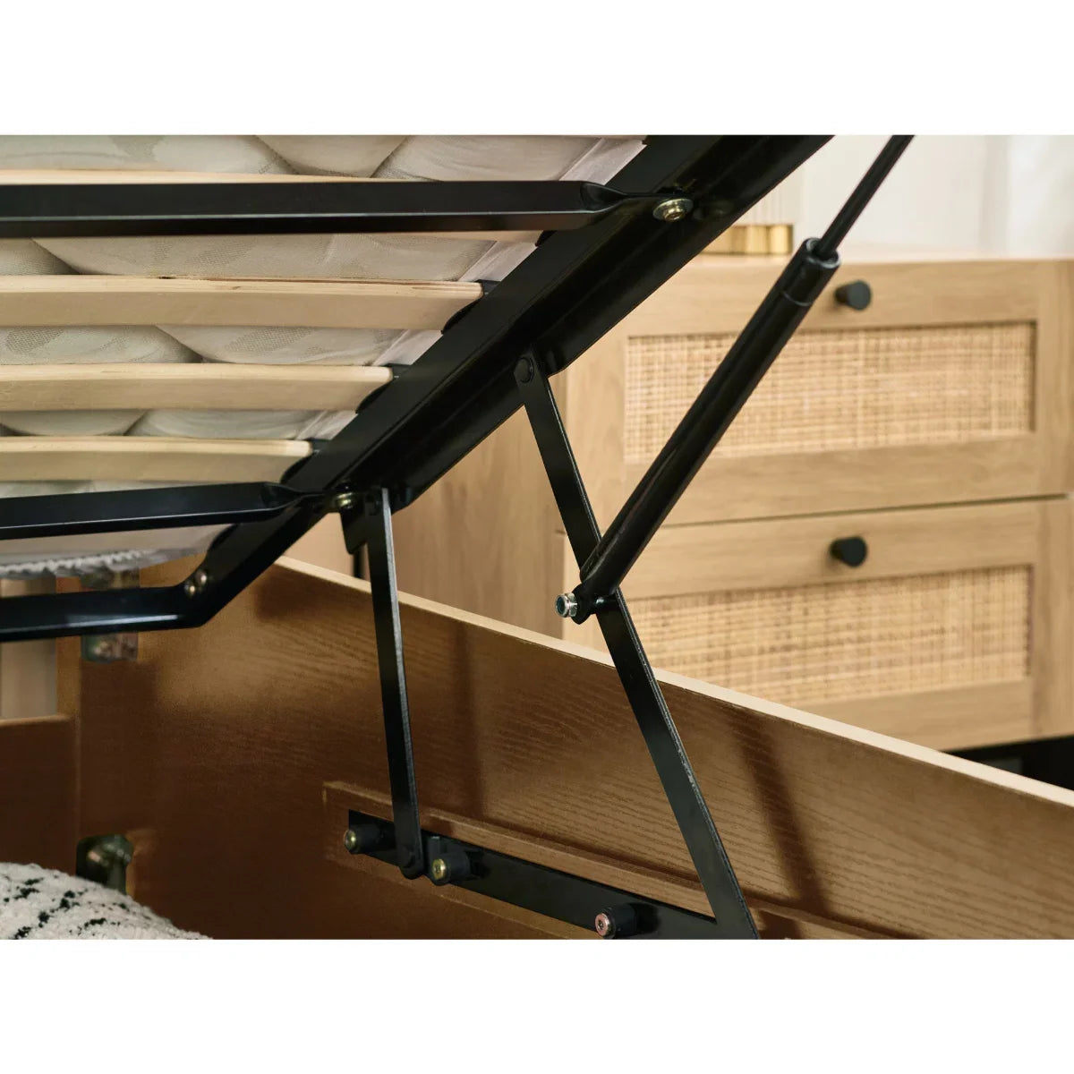 Trinity Padstow Oak Rattan Ottoman Storage Bed