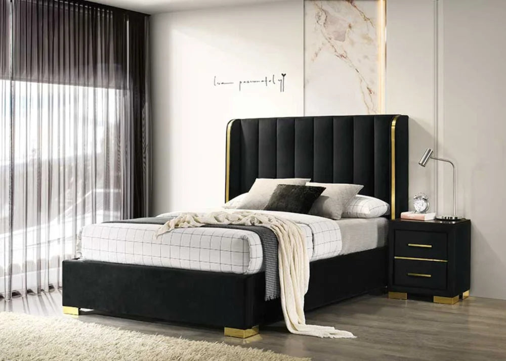 Sareer Phoenix Black Fabric Double Bed