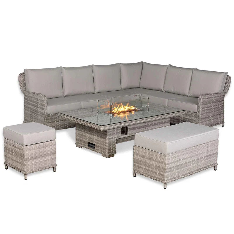 Rattan Republic Large Right-Hand Corner Garden Sofa Set with Rising Fire Pit Table