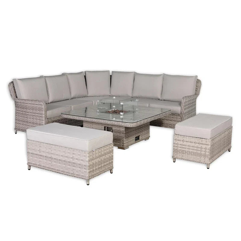 Rattan Republic Luxury Large Equal Corner Garden Sofa Set With Fire Pit