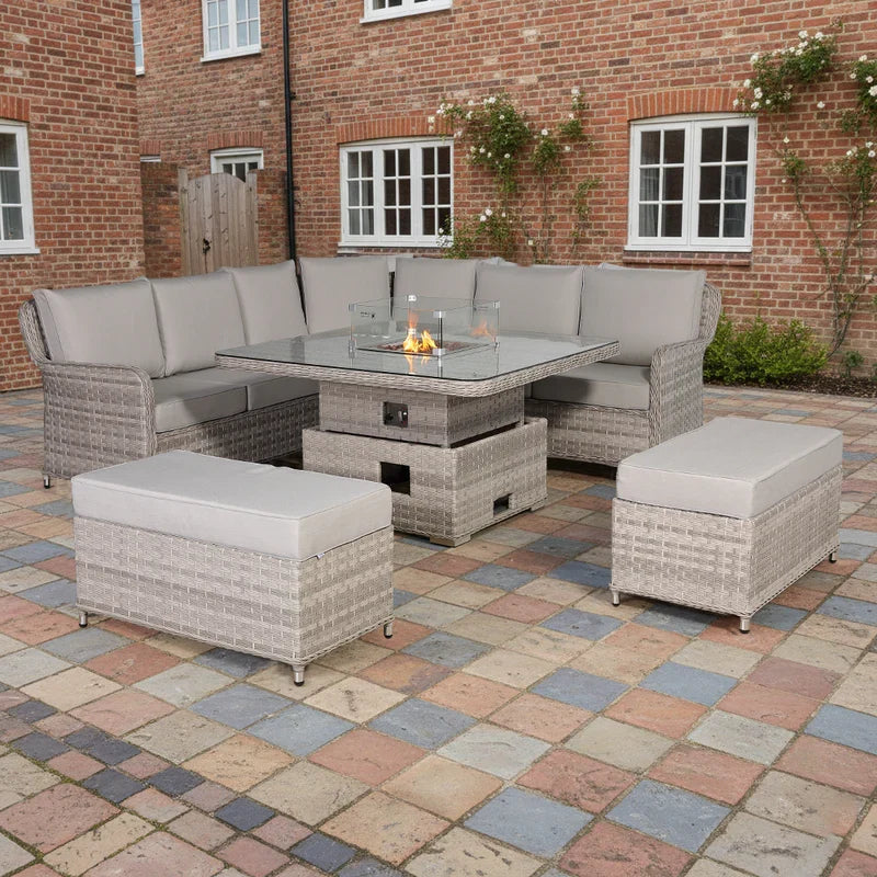 Rattan Republic Luxury Large Equal Corner Garden Sofa Set With Fire Pit