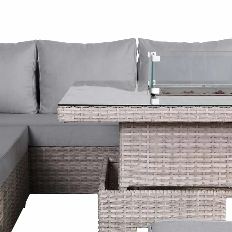 Rattan Republic Large Right-Hand Rattan Garden Corner Sofa Set with Rising Fire Pit