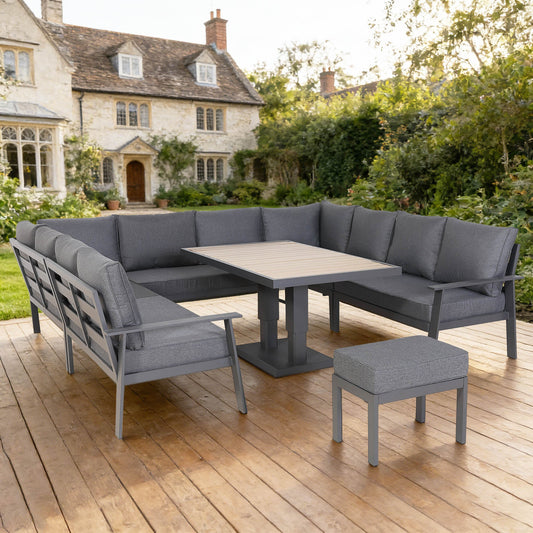 Rattan Republic U Shape Aluminium Garden Dining Set with Rising Table