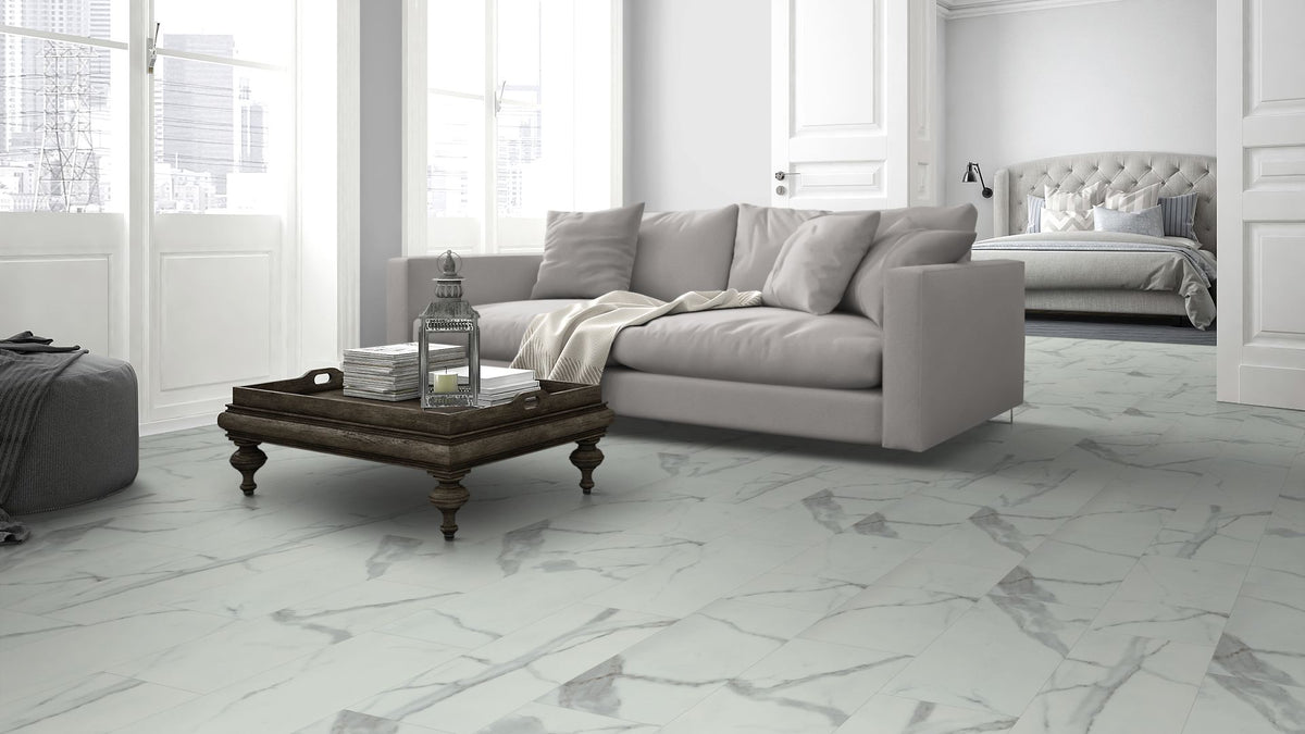 Liberty Lignum Core Tile Carrara White Marble Matt SPC Rigid Vinyl Flooring