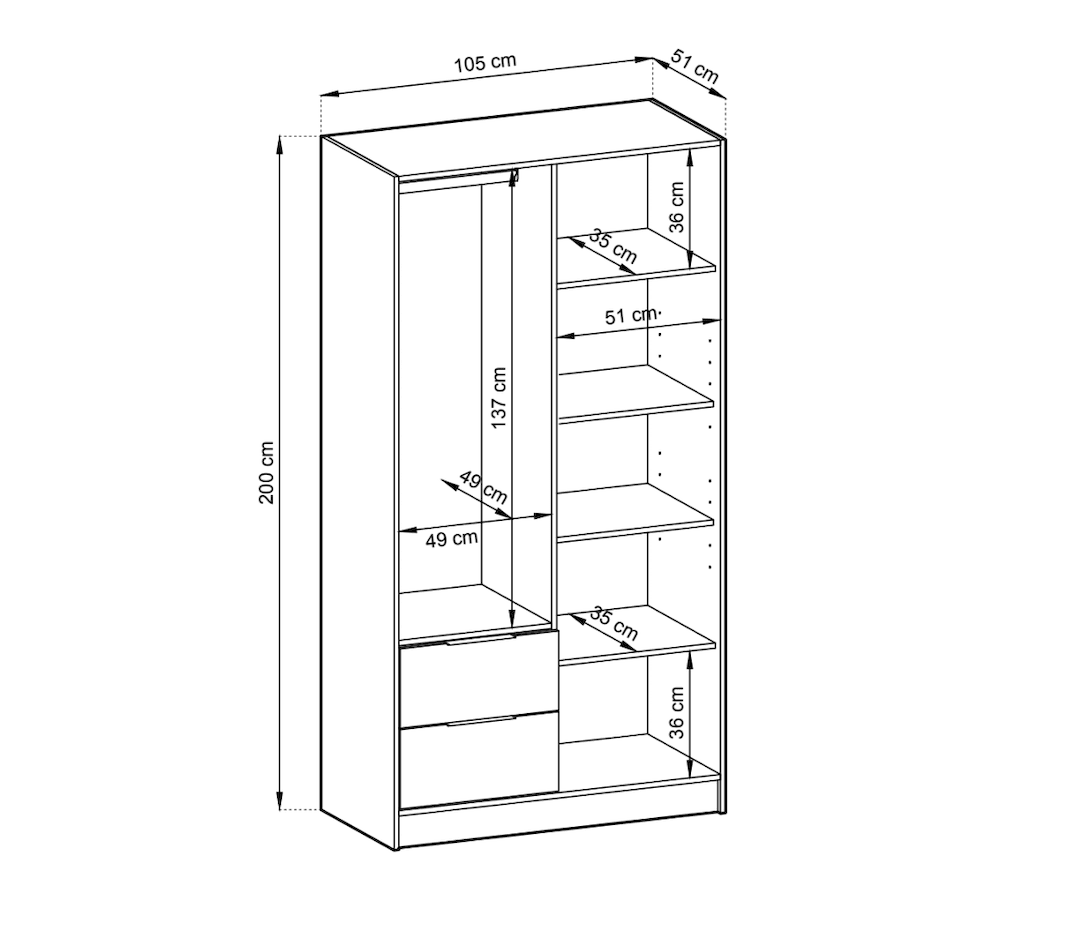 Liberty Nelly Hinged Door Wardrobe 105cm [Mirror]