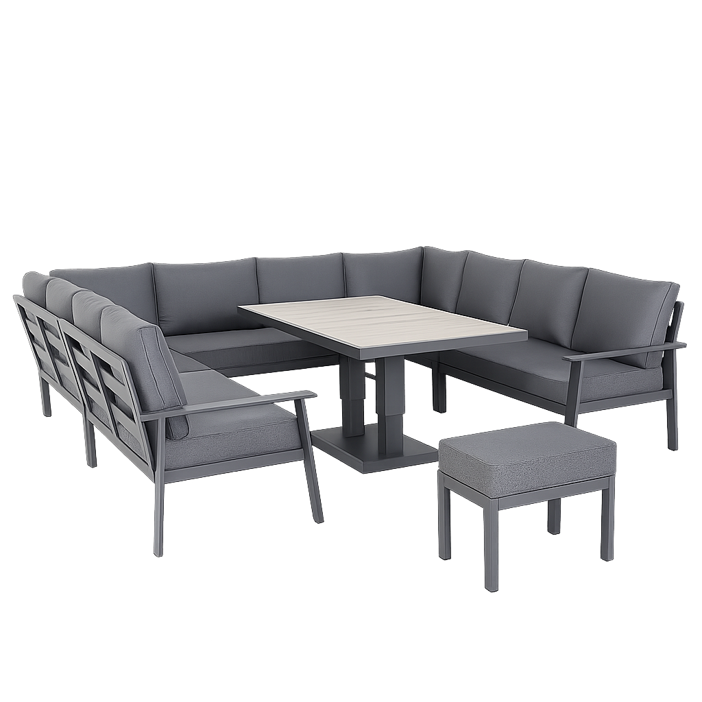 Rattan Republic U Shape Aluminium Garden Dining Set with Rising Table
