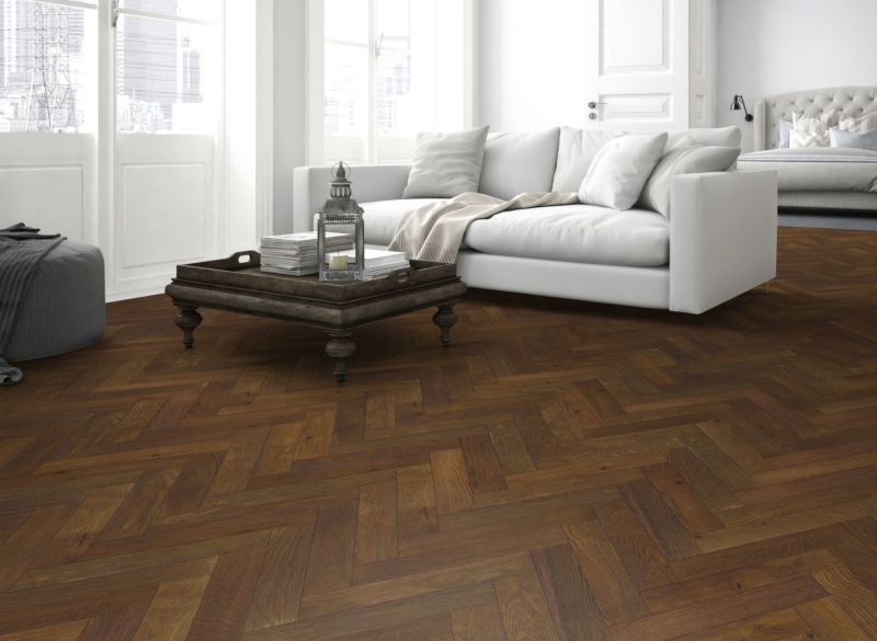 Lignum Strata Herringbone Oak Double Smoked & Brushed Real Wood Flooring 90mm