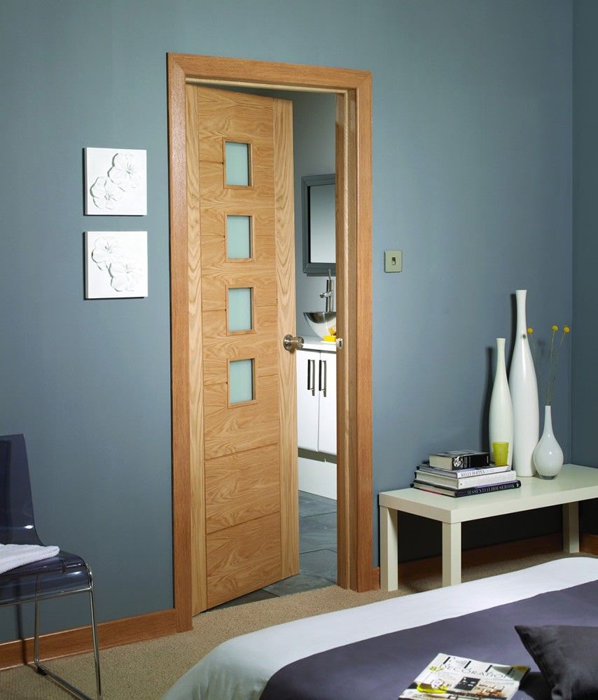 Internal Oak Palermo Fire Door With Obscure Glass Unfinished